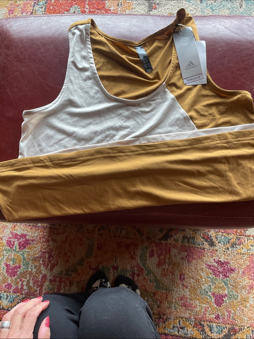 ADIDAS White and Mustard Colorblock Sports Bra, Size SM